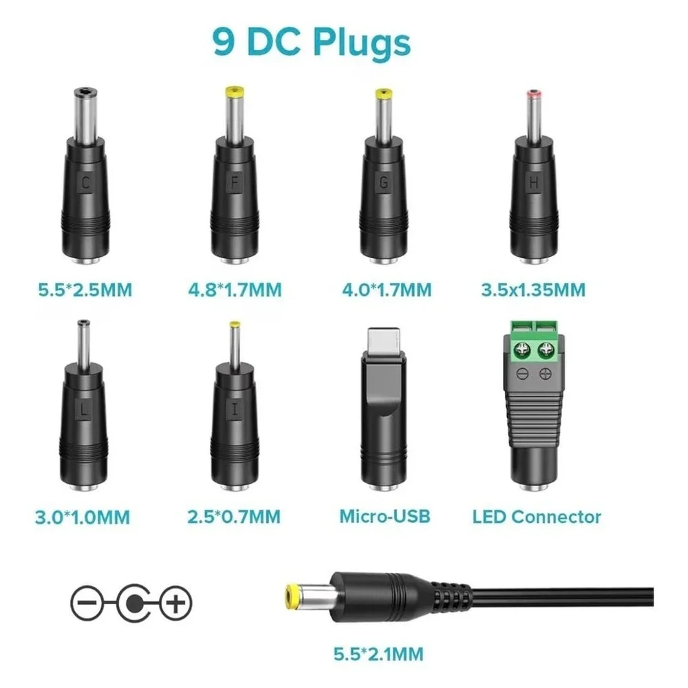 ZOZO 12W Universal AC to DC Power Adapter 3V-12V Adjustable Multi-Voltage Switch